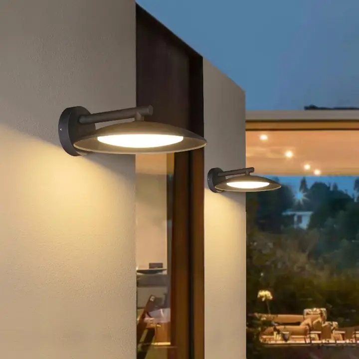 Babka sconces lighting a covered walkway