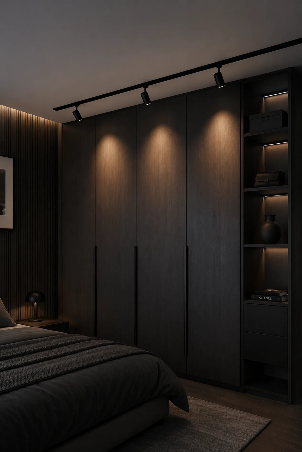 Modern bedroom lit by Changz fixtures