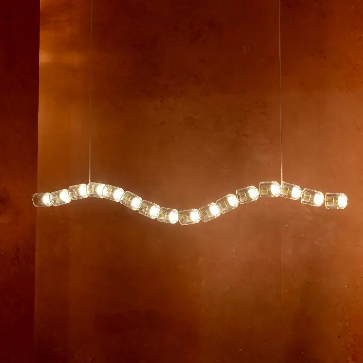 Cosmos linear pendant with a wave of crystal cups
