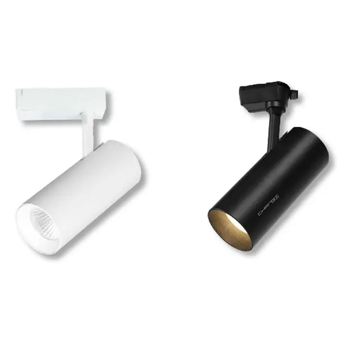 Echo track spotlights in white and black on track adaptors